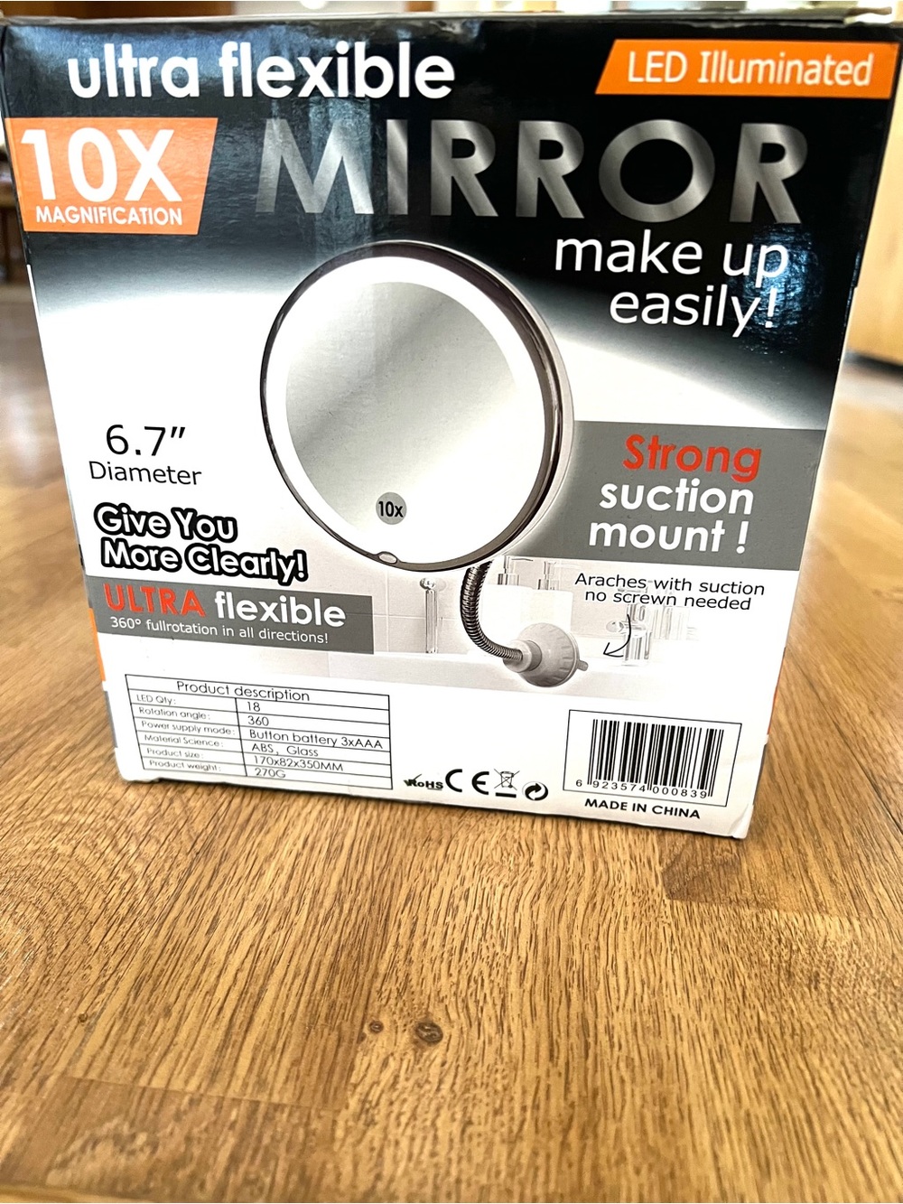 LED Illuminated 10X Magnification Makeup Mirror - White
